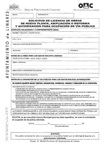 Solicitud Licencia Obra Mayor - Ayuntamiento de Linares