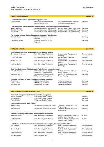 mobil.TUM 2009 12 & 13 May 2009, Munich, Germany List of Authors