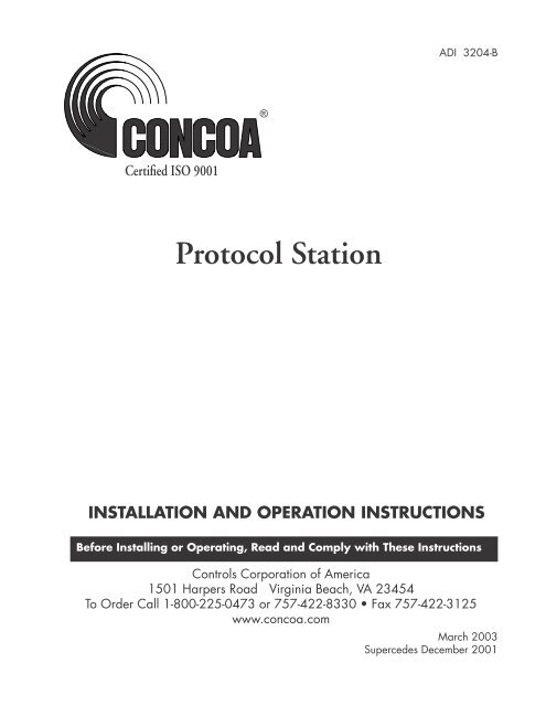 Protocol Station INSTALLATION AND OPERATION ... - Concoa