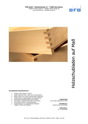 Holzschubladen auf MaÃ, FÃ¼hrungen Blum Tandem - BFB GmbH