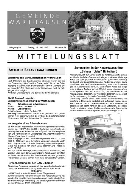 Amtliche Bekanntmachungen - Warthausen