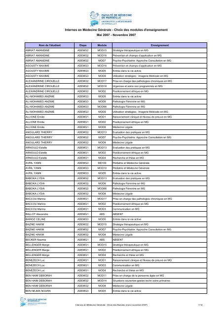 INTERNES EN MEDECINE GENERALE - Timone.univ-mrs.fr