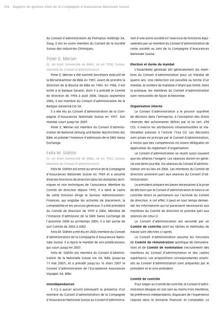 Rapport de gestion 2006 - Nationale Suisse Group