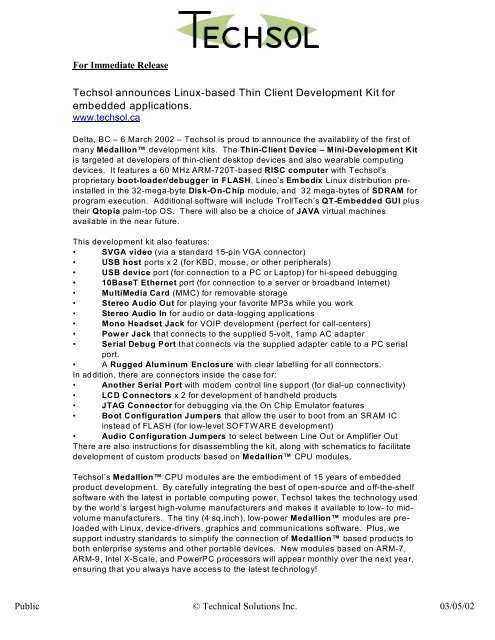 Techsol announces Linux-based Thin Client Development Kit for ...