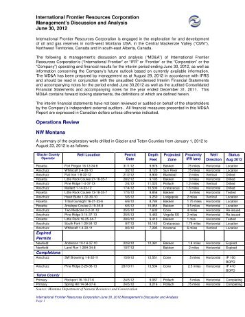 International Frontier Resources Corporation Management's ...