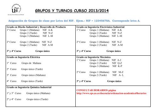 Asignación Grupos y Turnos 2013-14 - Escuela Politécnica Superior..