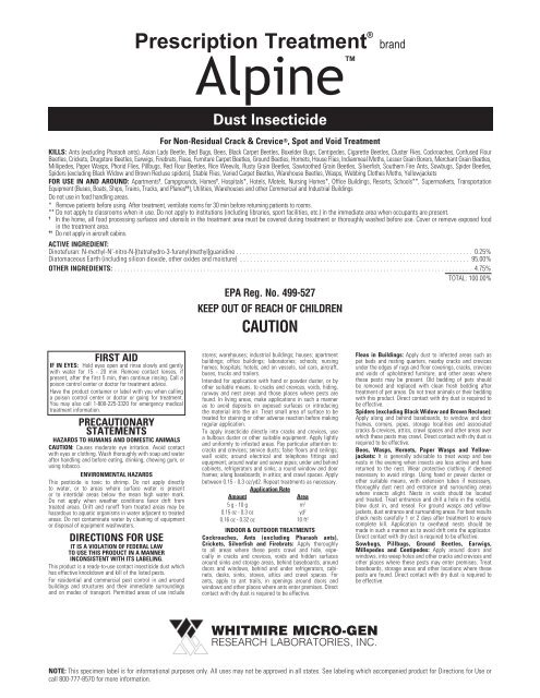 Alpine Dust Label - Do My Own Pest Control