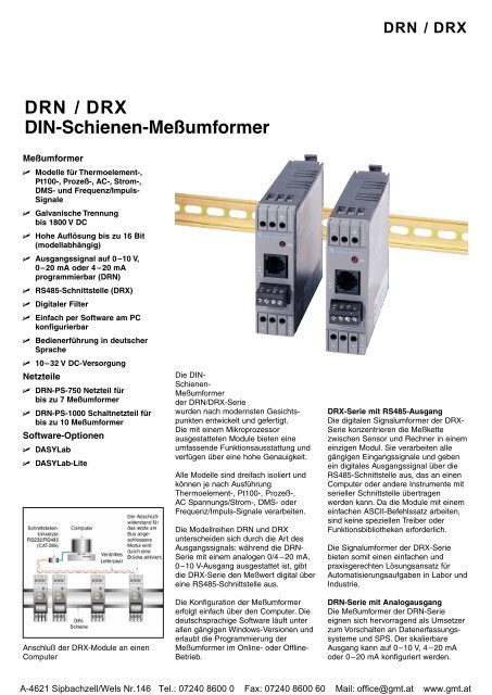 DRN / DRX DIN-Schienen-MeÃumformer