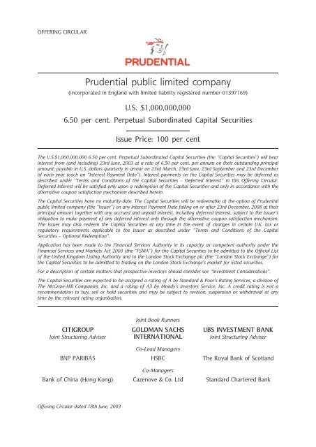 Prudential public limited company - Prudential plc