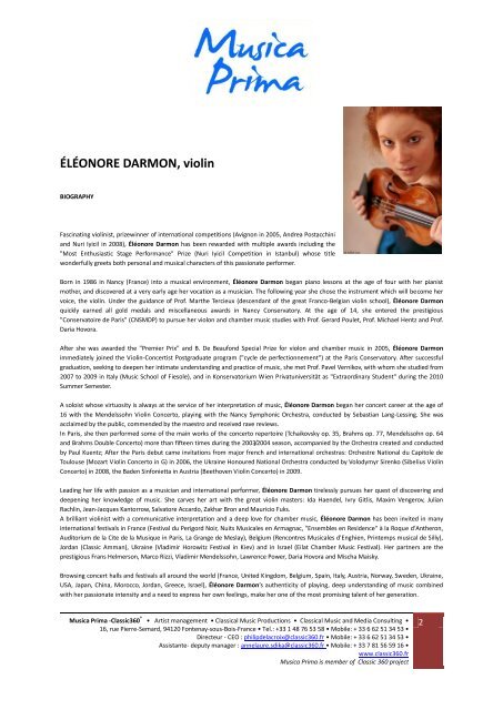Eleonore Darmon violon BIO et REPERTOIRE english et francais