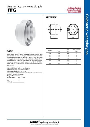 Anemostaty nawiewne ITG dalekiego zasiÄgu - Alnor