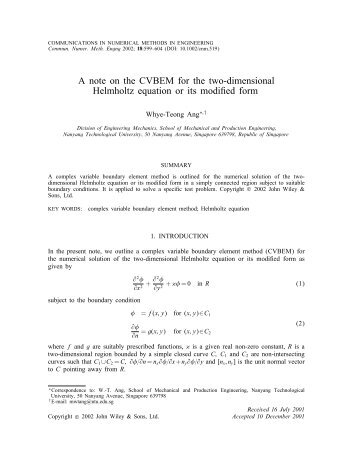 A note on the CVBEM for the two-dimensional Helmholtz equation or ...