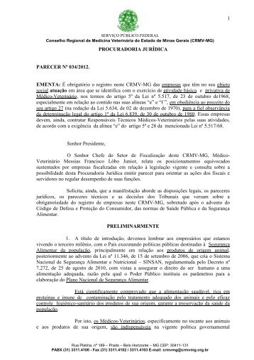 parecer sobre o registro de pessoas jurÃ­dicas - CRMV-MG