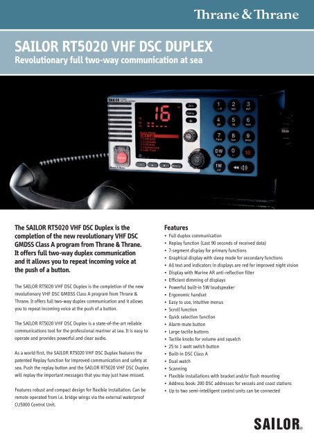SAILOR RT5020 VHF DSC DUPLEX Revolutionary full two-way