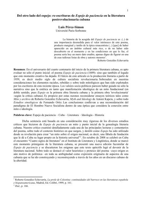 espejo de paciencia cuba literatura ideologia - UniversitÃ© Paris ...