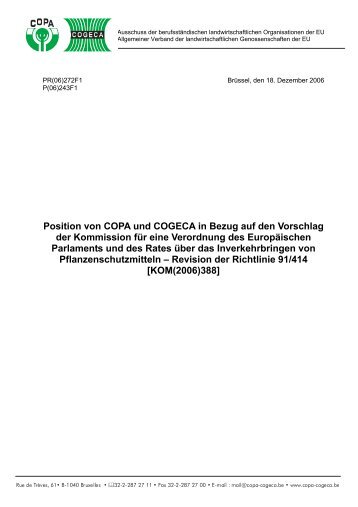 Position von COPA und COGECA in Bezug auf den Vorschlag der ...