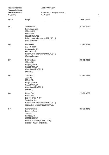 MyÃ¶nnetyt rakennusluvat vko 23-2013 - Kokkola