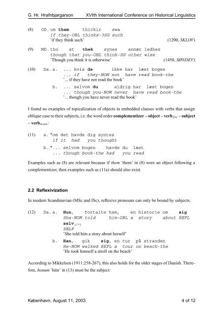 Non-Nominative Subjects in Old and Middle Danish