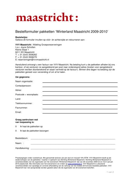 Bestelformulier pakketten 'Winterland Maastricht ... - VVV Maastricht