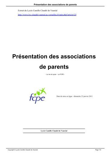 PrÃ©sentation des associations de parents - LycÃ©e Camille Claudel ...