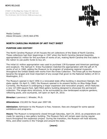 NCMA Fact Sheet - North Carolina Museum of Art