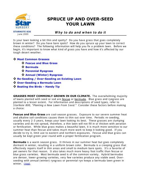 SPRUCE UP AND OVER-SEED YOUR LAWN - Star Nursery