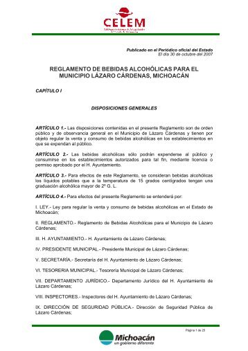 reglamento de bebidas alcohÃ³licas para el municipio ... - MichoacÃ¡n