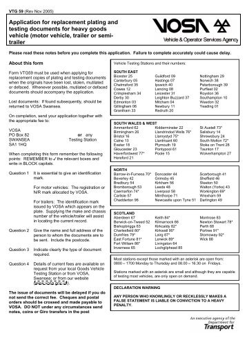 Application for replacement plating and testing documents for HGV ...