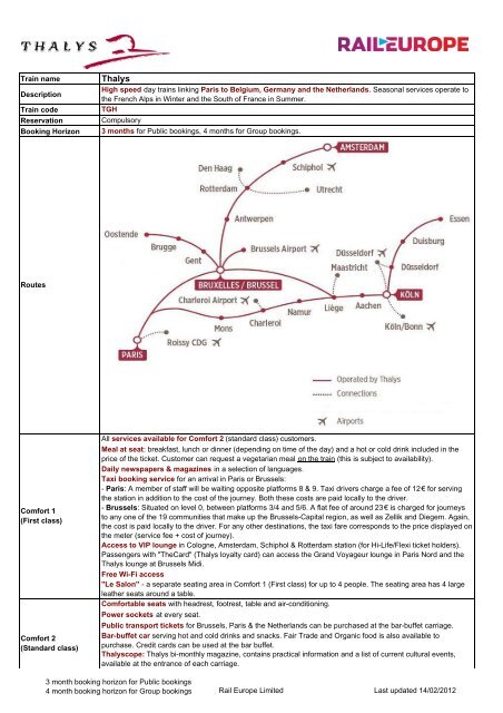 Thalys Product Fact Sheet - Rail Europe