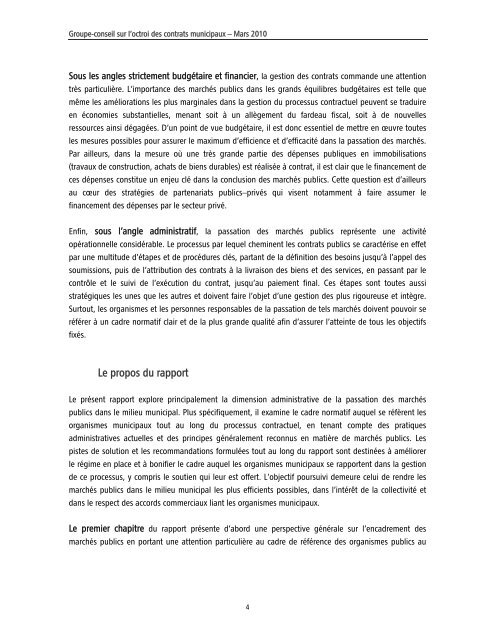 Rapport du Groupe-conseil sur l'octroi des contrats municipaux