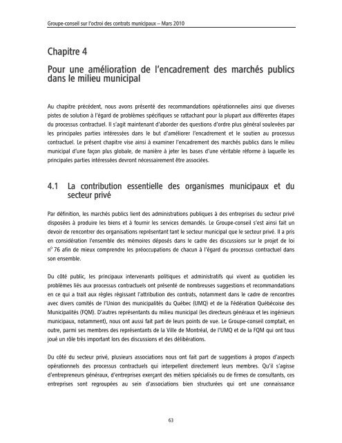 Rapport du Groupe-conseil sur l'octroi des contrats municipaux