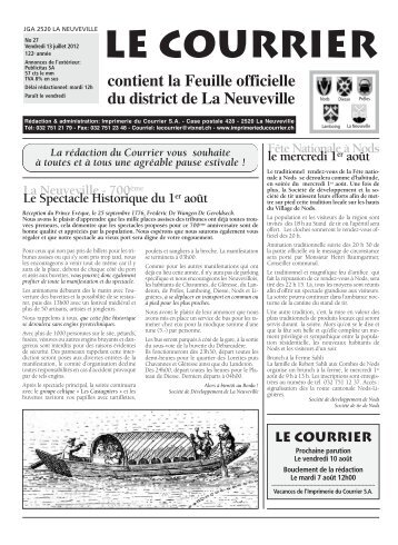 No 27 - 13 juillet - Imprimerie du Courrier, La Neuveville