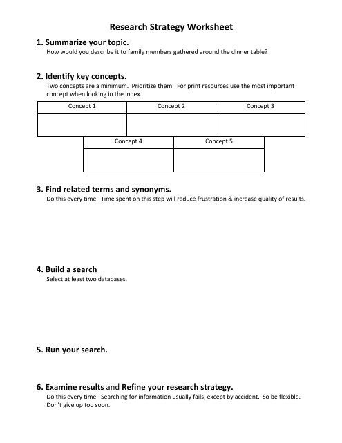 Research strategy worksheet