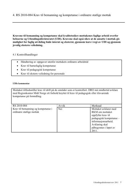 Tilsynsrapport Namsos mottak - UDI