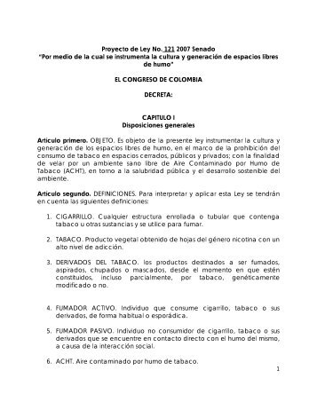 Proyecto de Ley No. 121 2007 Senado “Por medio de la cual se ...