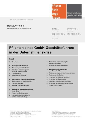 Nr. 7 Rechte und Pflichten eines GmbH GeschÃ¤ftsfÃ¼hrers