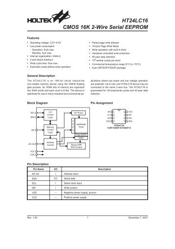 HT24LC16 CMOS 16K 2-Wire Serial EEPROM