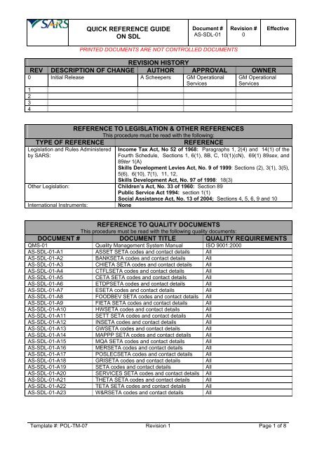 QUICK REFERENCE GUIDE ON SDL REVISION ... - AgriSETA