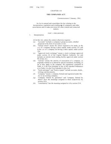 2202 Cap. 110.1 CHAPTER 110 THE COMPANIES ACT ... - USIG