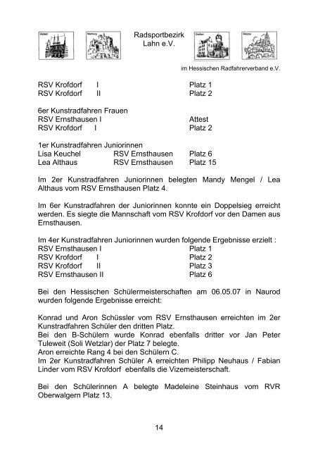 Fachwarte - Radsportbezirk Lahn