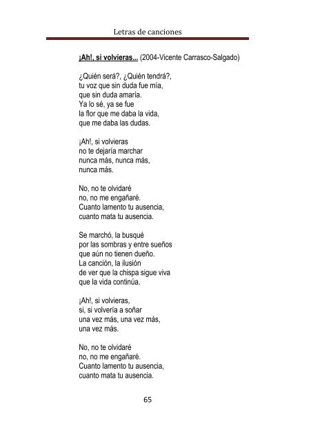 Letras de canciones - Vicentecarrascosalgado.com