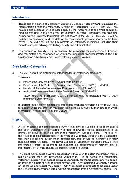 VETERINARY MEDICINES GUIDANCE NOTE No 3