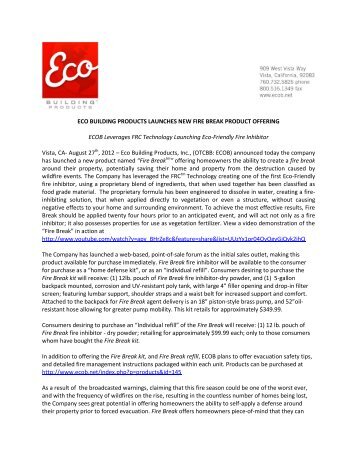 ECO BUILDING PRODUCTS LAUNCHES NEW FIRE BREAK ...