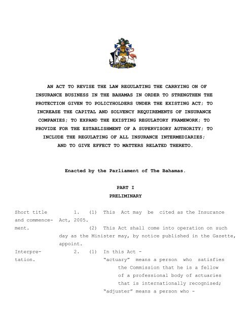 The Insurance Act, 2005 - Bahamas Financial Services Board
