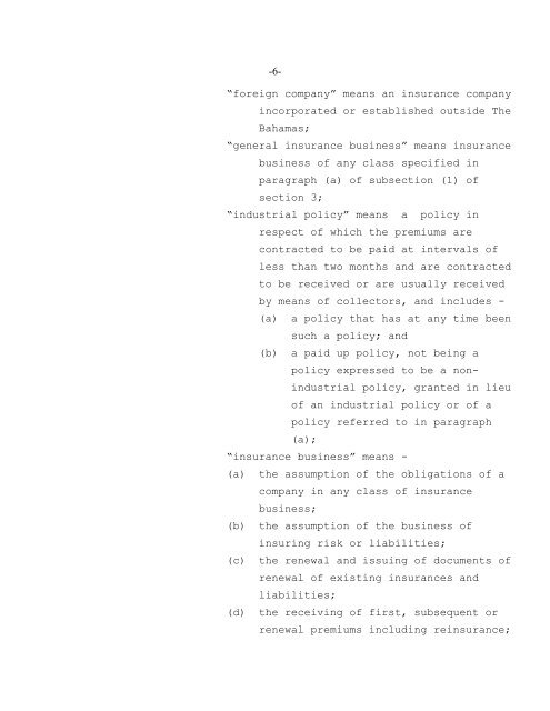 The Insurance Act, 2005 - Bahamas Financial Services Board