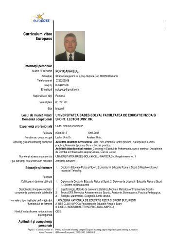 Lect.dr. Ioan Nelu POP - Universitatea Babes - Bolyai, Cluj - Napoca