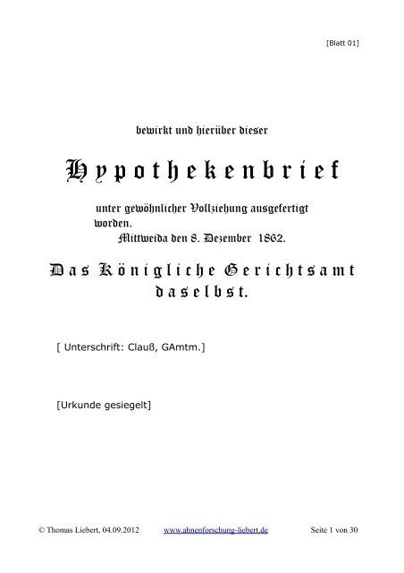 Hypothekenbrief / Kaufcontract von 1862 der Mühle SEIDLER in