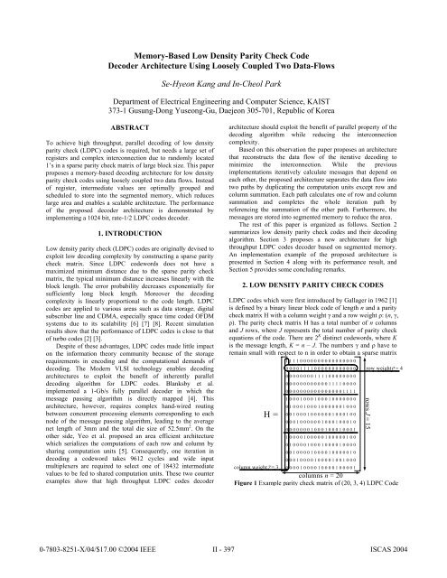 Memory-based low density parity check code decoder ... - KAIST