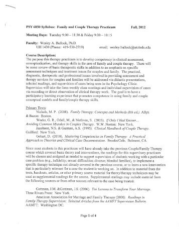 PSY 6850 Syllabus: Family and Couple Therapy ... - Psychology