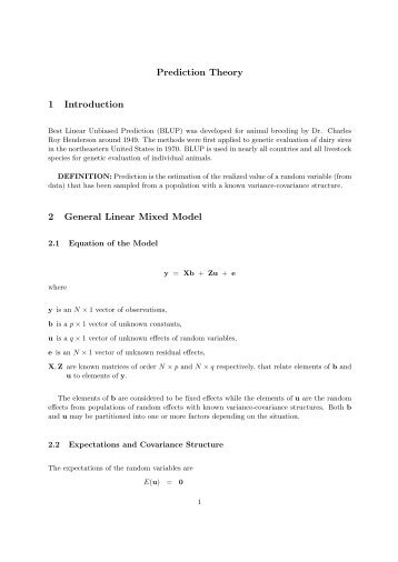 Prediction Theory 1 Introduction 2 General Linear Mixed Model